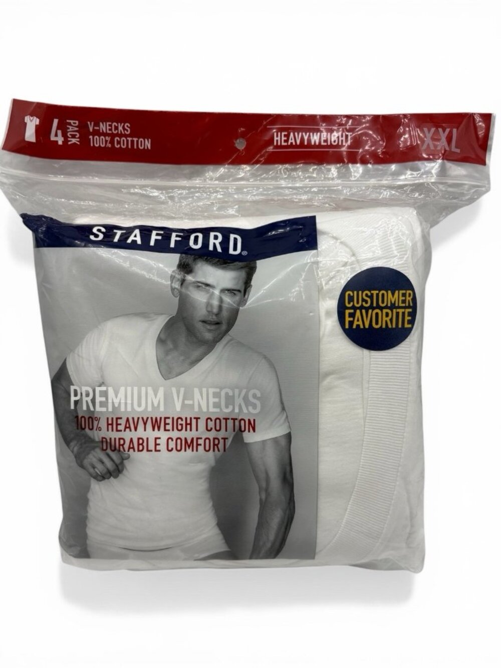 NWT Stafford 4-Pack Men's XXL Heavy Weight White 100% Cotton Crew-Neck T-Shirt